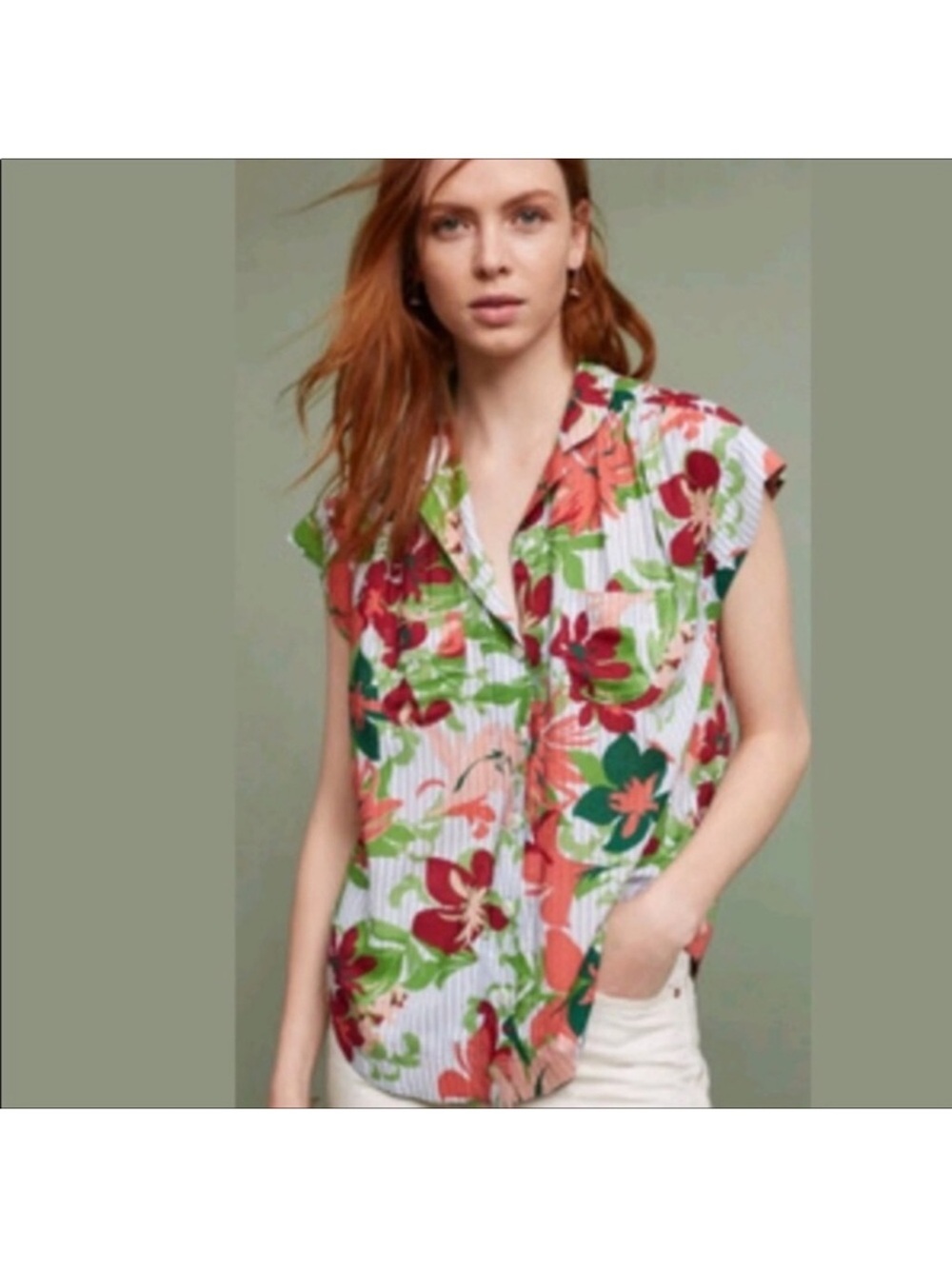 Anthropologie Maeve tropical print Raffine blouse xs